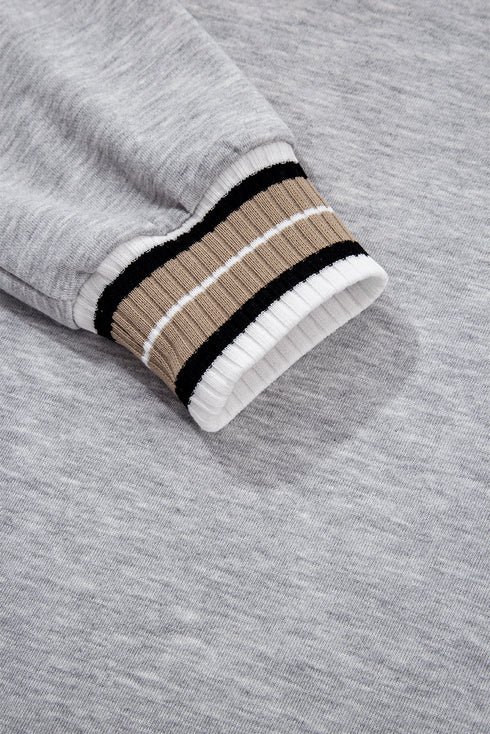 Varsity Striped Trim V Neck Long Sleeve Pullover Sweatshirt