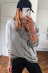 Varsity Striped Trim V Neck Long Sleeve Pullover Sweatshirt