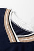 Varsity Striped Trim V Neck Long Sleeve Pullover Sweatshirt