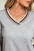 Varsity Striped Trim V Neck Long Sleeve Pullover Sweatshirt