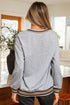 Varsity Striped Trim V Neck Long Sleeve Pullover Sweatshirt