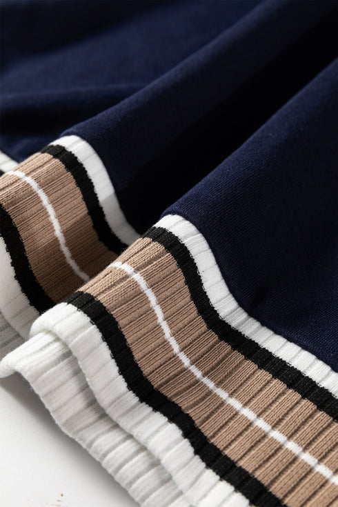Varsity Striped Trim V Neck Long Sleeve Pullover Sweatshirt