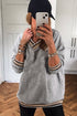 Varsity Striped Trim V Neck Long Sleeve Pullover Sweatshirt