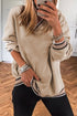 Varsity Striped Trim V Neck Long Sleeve Pullover Sweatshirt