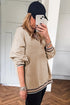 Varsity Striped Trim V Neck Long Sleeve Pullover Sweatshirt