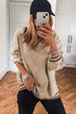 Varsity Striped Trim V Neck Long Sleeve Pullover Sweatshirt