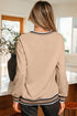 Varsity Striped Trim V Neck Long Sleeve Pullover Sweatshirt