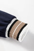 Varsity Striped Trim V Neck Long Sleeve Pullover Sweatshirt