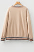 Varsity Striped Trim V Neck Long Sleeve Pullover Sweatshirt