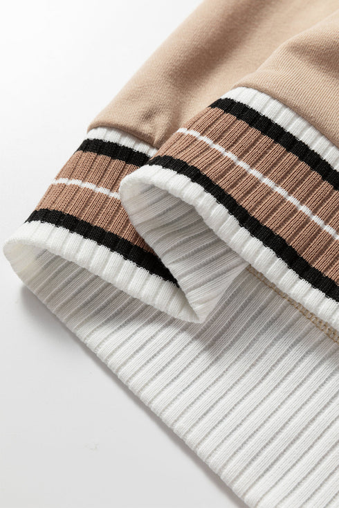 Varsity Striped Trim V Neck Long Sleeve Pullover Sweatshirt