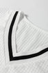 Varsity Striped Trim Waffle Knit V Neck Pullover Top