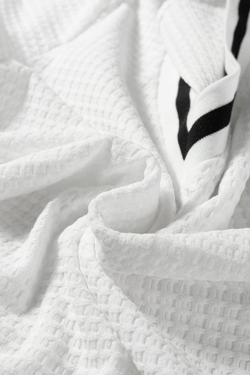 Varsity Striped Trim Waffle Knit V Neck Pullover Top