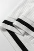Varsity Striped Trim Waffle Knit V Neck Pullover Top