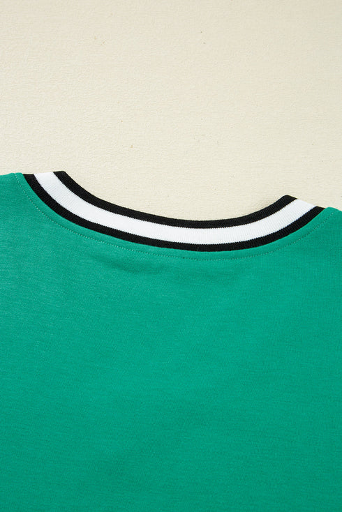 Varsity Striped V Neck Long Sleeve Pocket T Shirt Dress