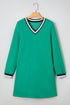 Varsity Striped V Neck Long Sleeve Pocket T Shirt Dress