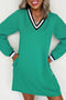 Varsity Striped V Neck Long Sleeve Pocket T Shirt Dress