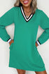 Varsity Striped V Neck Long Sleeve Pocket T Shirt Dress