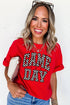 Varsity Style Game Day Checkered Print Graphic T Shirt