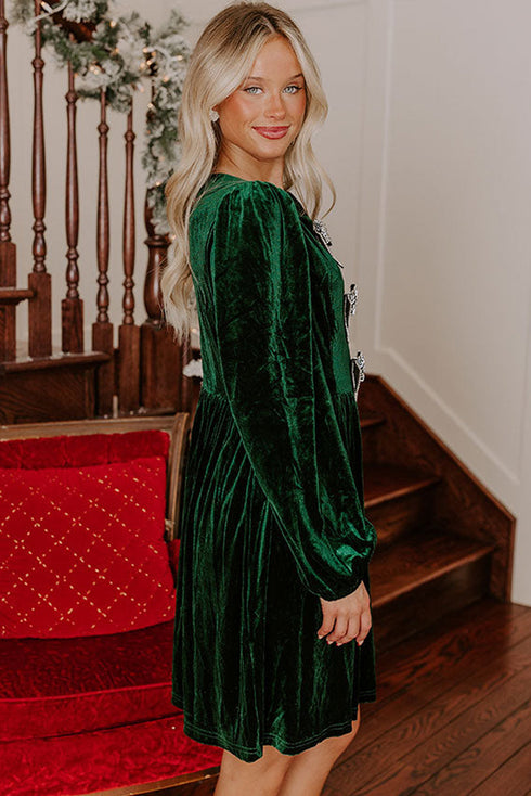 Velvet Bow Detail High Waist A Line Mini Dress