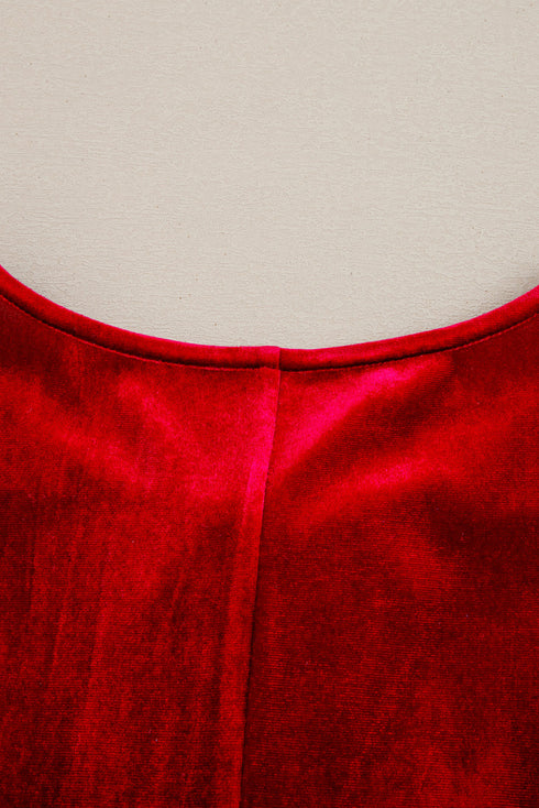 Velvet Bow Detail High Waist A Line Mini Dress