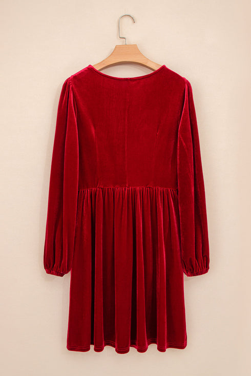 Velvet Bow Detail High Waist A Line Mini Dress