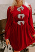 Velvet Bow Detail High Waist A Line Mini Dress