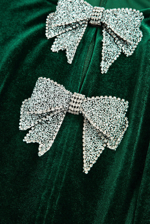 Velvet Bow Detail High Waist A Line Mini Dress