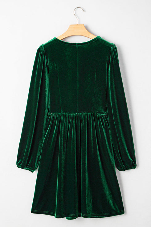 Velvet Bow Detail High Waist A Line Mini Dress