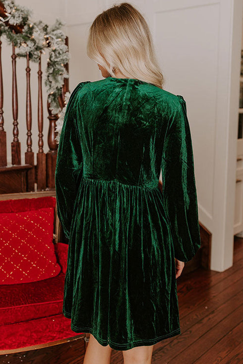 Velvet Bow Detail High Waist A Line Mini Dress