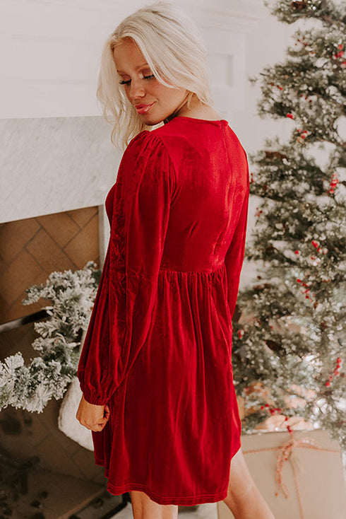 Velvet Bow Detail High Waist A Line Mini Dress