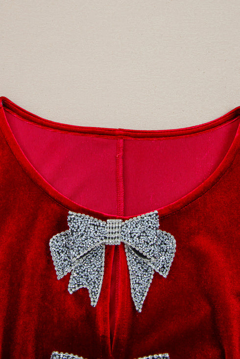 Velvet Bow Detail High Waist A Line Mini Dress