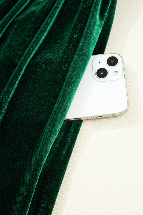 Velvet Bow Detail High Waist A Line Mini Dress