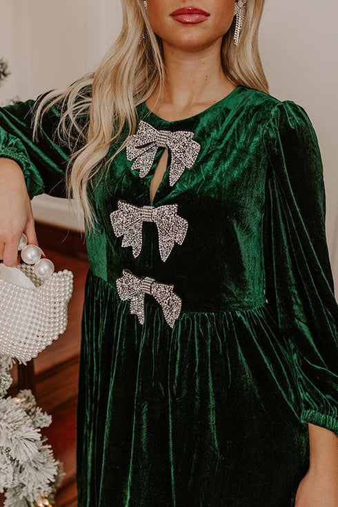 Velvet Bow Detail High Waist A Line Mini Dress