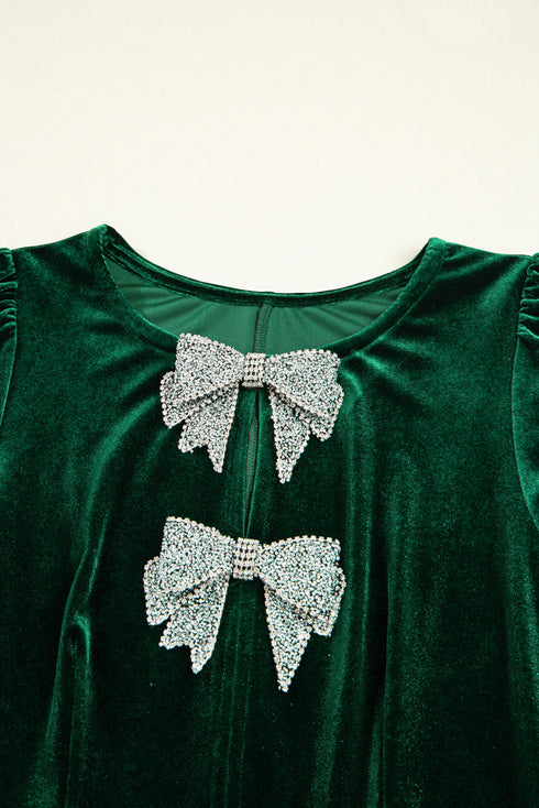 Velvet Bow Detail High Waist A Line Mini Dress