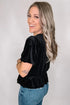 Velvet Bow Detail V Neck Peplum Hem Short Sleeve Blouse