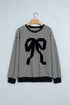 Velvet Bow Pattern Striped Dropped Shoulder Loose Sweatshirt