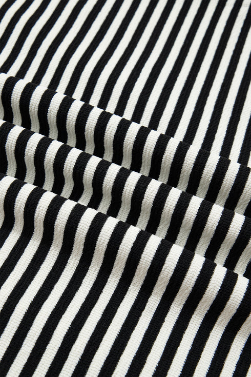 Velvet Bow Pattern Striped Dropped Shoulder Loose Sweatshirt
