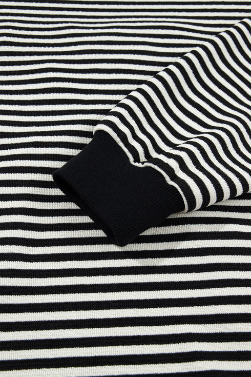 Velvet Bow Pattern Striped Dropped Shoulder Loose Sweatshirt