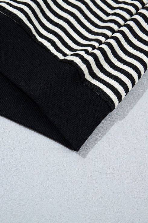 Velvet Bow Pattern Striped Dropped Shoulder Loose Sweatshirt