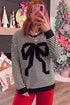 Velvet Bow Pattern Striped Dropped Shoulder Loose Sweatshirt