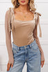Velvet Bow Square Neck Sheer Long Sleeve Bodysuit