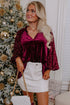 Velvet Button Up With Sequin Patchwork Sleeve Shirt