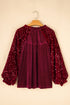 Velvet Button Up With Sequin Patchwork Sleeve Shirt