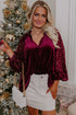 Velvet Button Up With Sequin Patchwork Sleeve Shirt