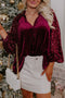 Velvet Button Up With Sequin Patchwork Sleeve Shirt