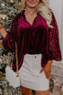 Velvet Button Up With Sequin Patchwork Sleeve Shirt