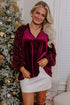 Velvet Button Up With Sequin Patchwork Sleeve Shirt