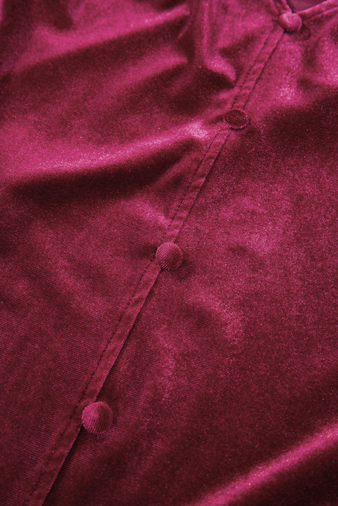 Velvet Button Up With Sequin Patchwork Sleeve Shirt