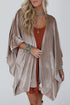 Velvet Draped Open Front Batwing Three Quarter Sleeve Kimono