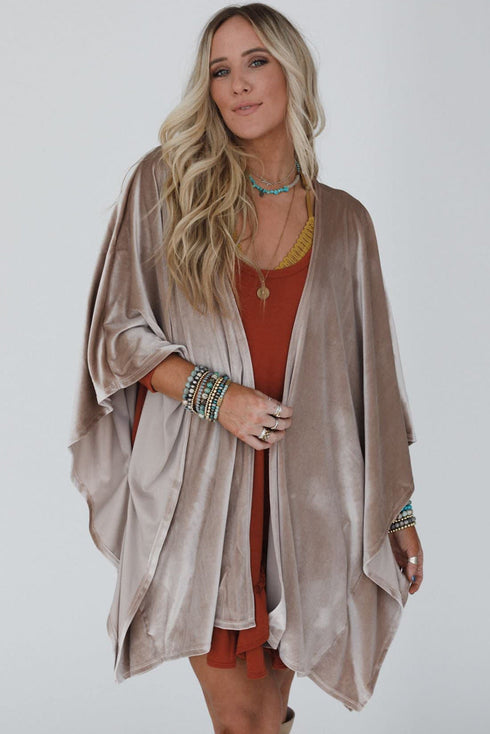 Velvet Draped Open Front Batwing Three Quarter Sleeve Kimono